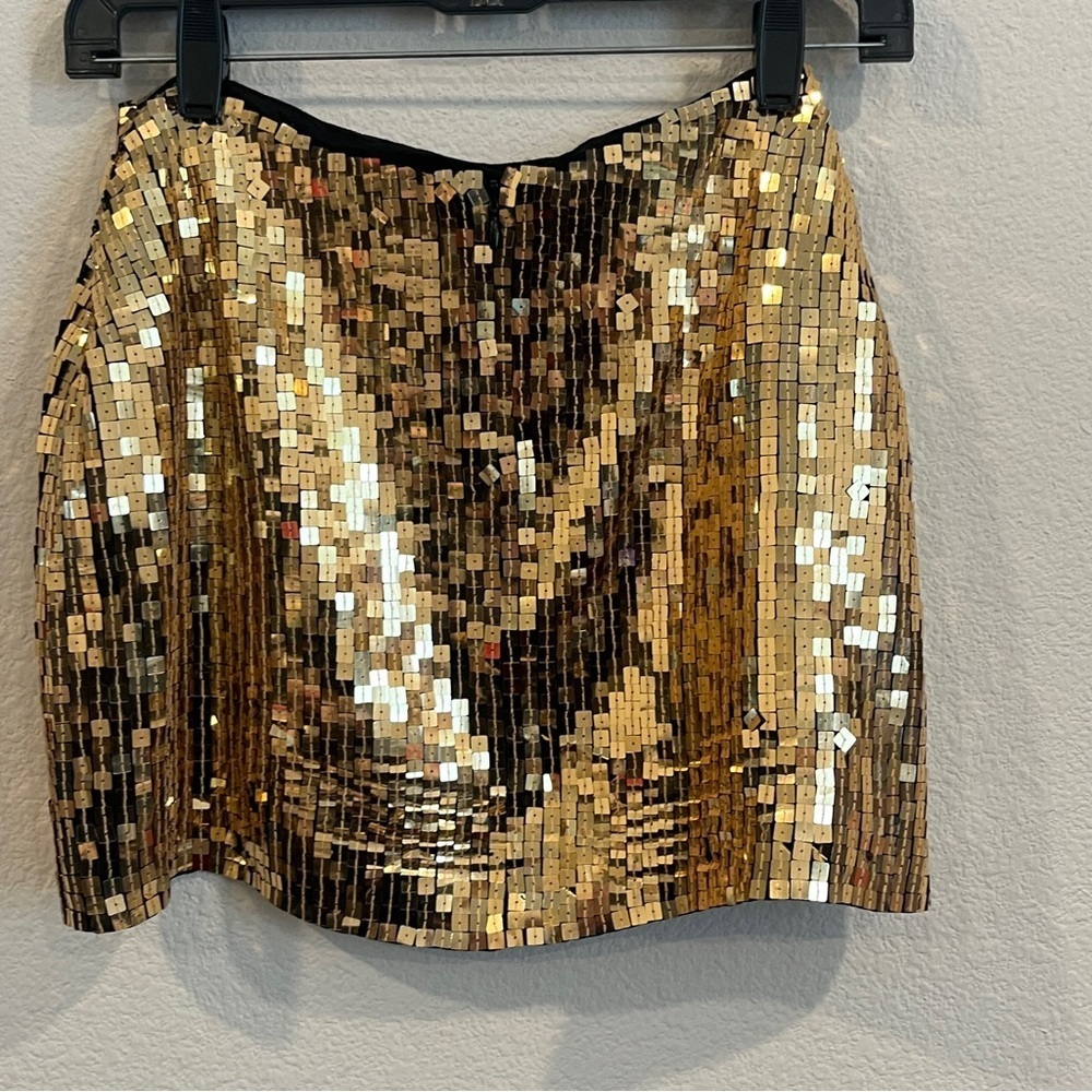 Vintage Hugo Buscati Collection size 8 gold square sequin mini skirt - Picture 2 of 6